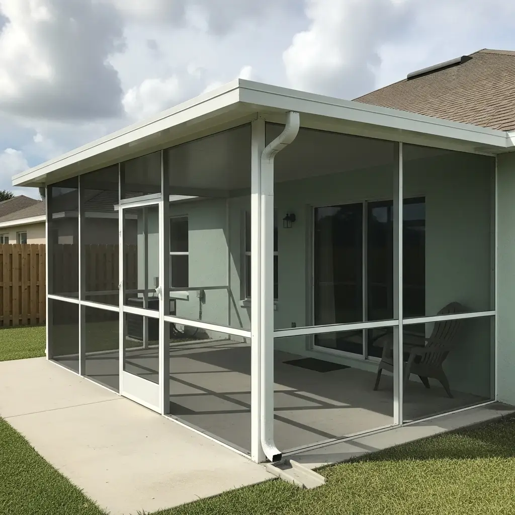Newly built screened porch enclosure attached to a modern home in Deltona, FL.